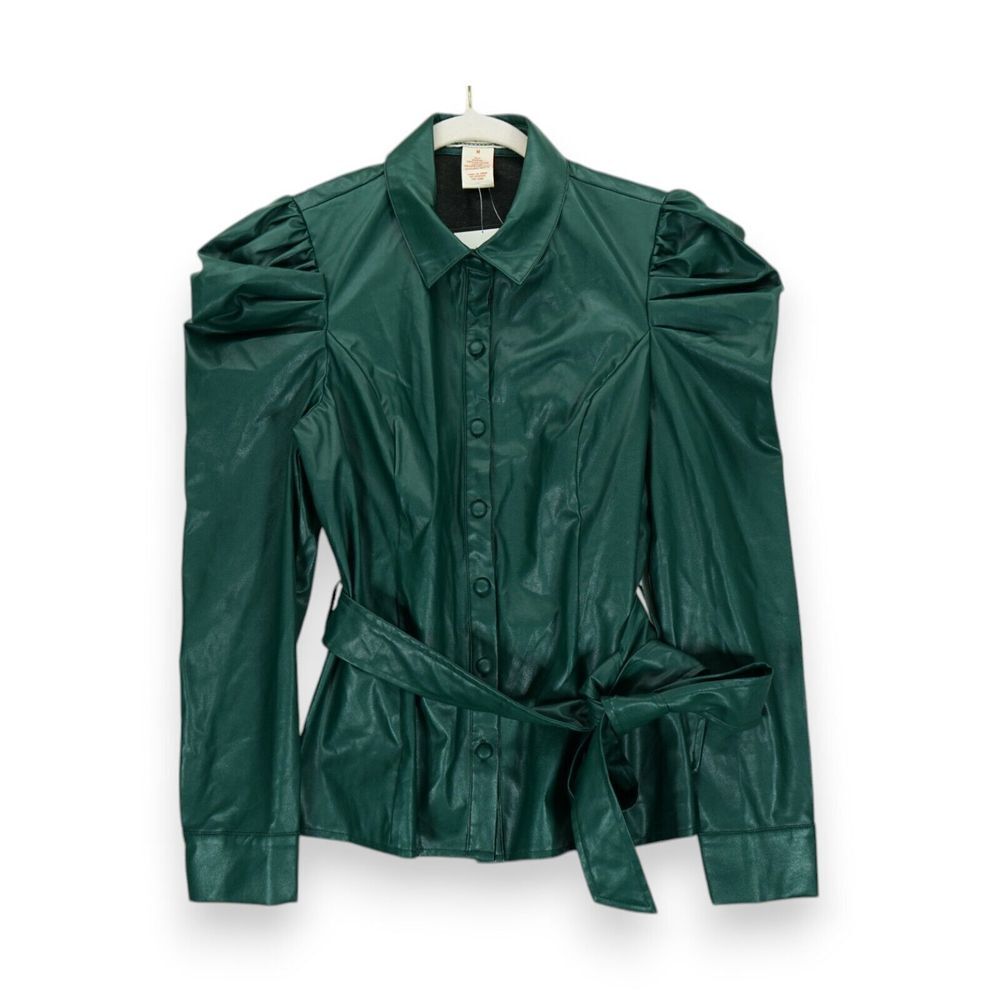 NWT Flying Tomato Faux Leather Jacket Women's Green Size Medium Long Sleeve
